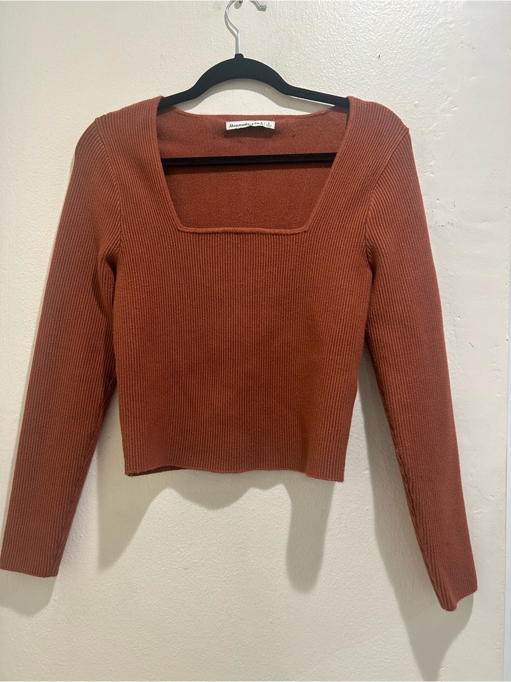 Abercrombie & Fitch Rust Square-Neck Ribbed Sweater